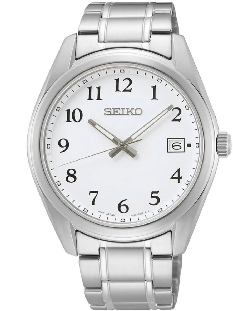 Seiko Silver Stainless Steel Quarts Watch With White Dial Mens Watch
